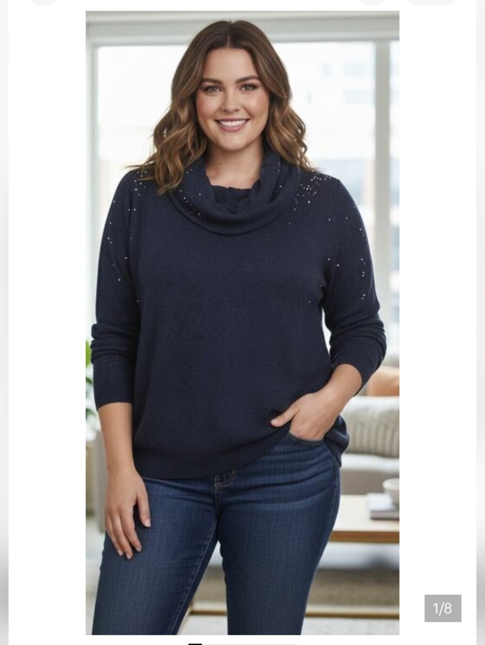 Lane Bryant 4x 26/28 Navy Blue Sparkle Cowl Neck Soft Fleece Sweater NEW!